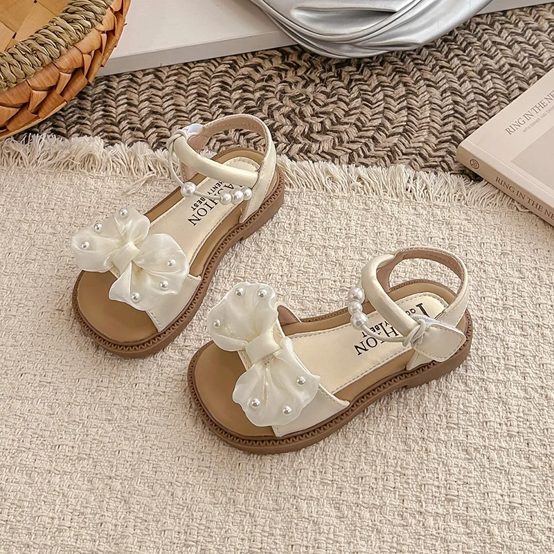 Girls Fashion Sandal Sweet Lace Bows Kids Dance Shoes Party Wedding 2026 Summer Children Princess Sandals Korean Style Versatile