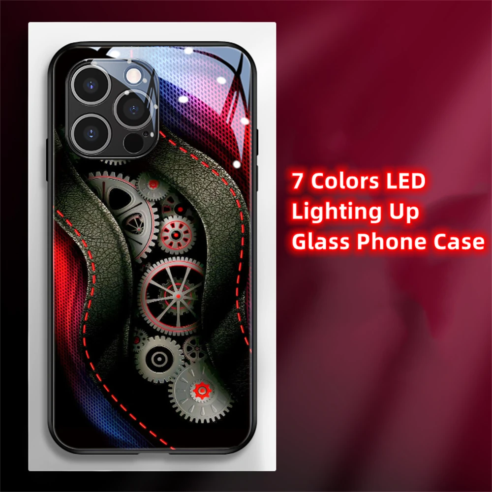 2024 Luxury Mechanical Style LED Light Glow Luminous Phone Case Back Cover For iPhone16 15 14 13 12 11 Pro Max X XR XS  7 8