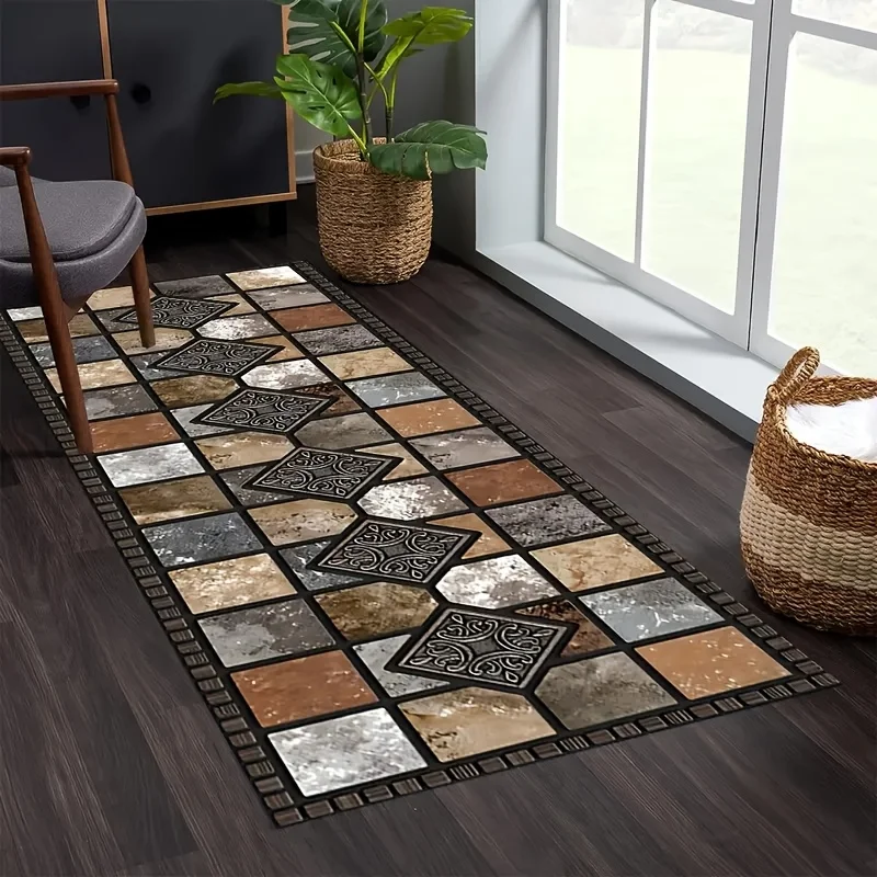 VIKAMA Easy Maintenance Coral Fleece Carpet Creative Color Blocks for Kitchen, Corridor Laundry Room, Dining Room Rug for  Decor