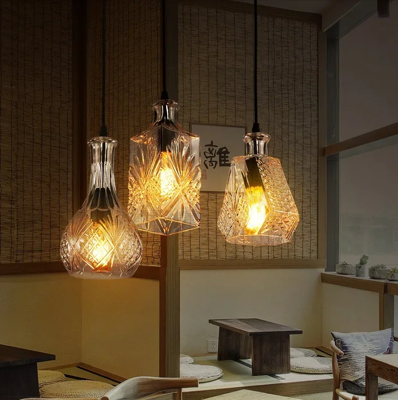 

Creative Retro Chandelier Pendant Lights for Living Room Bedroom Dining Glass Wine Bottle Pendant Lamp Home Decor Light