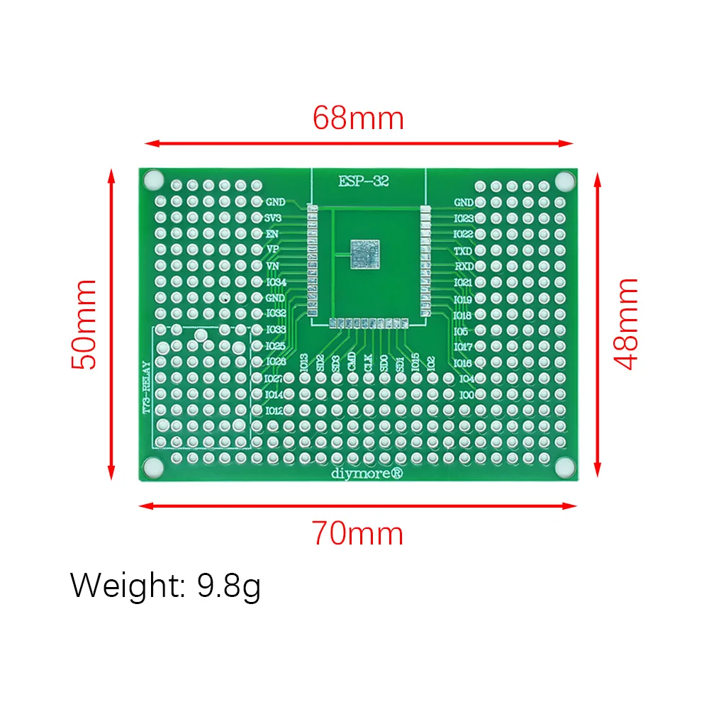 WAVGAT 5x7CM Double Side Prototype PCB Board Breadboard Protoshield For Arduino Relay ESP8266 WIFI ESP-12F ESP-12E ESP32 ESP32S
