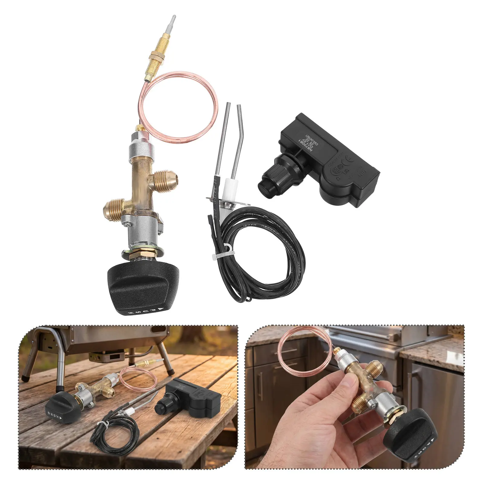 1Set Gas Burner Flame Safeguard Valve Assembly Thermocouple Safety Control Valve Kit for Grill Bbq Camping Propane Natural Gas