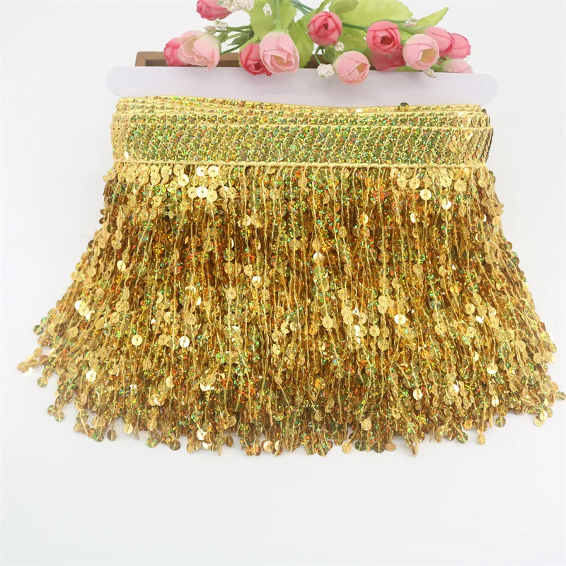 10 Yards Lace Fringe Trim for Sewing Accessories Latin Dance 16cm Width Sequin Tassels Trimmings Tassel Clothes Fringes DIY Arts