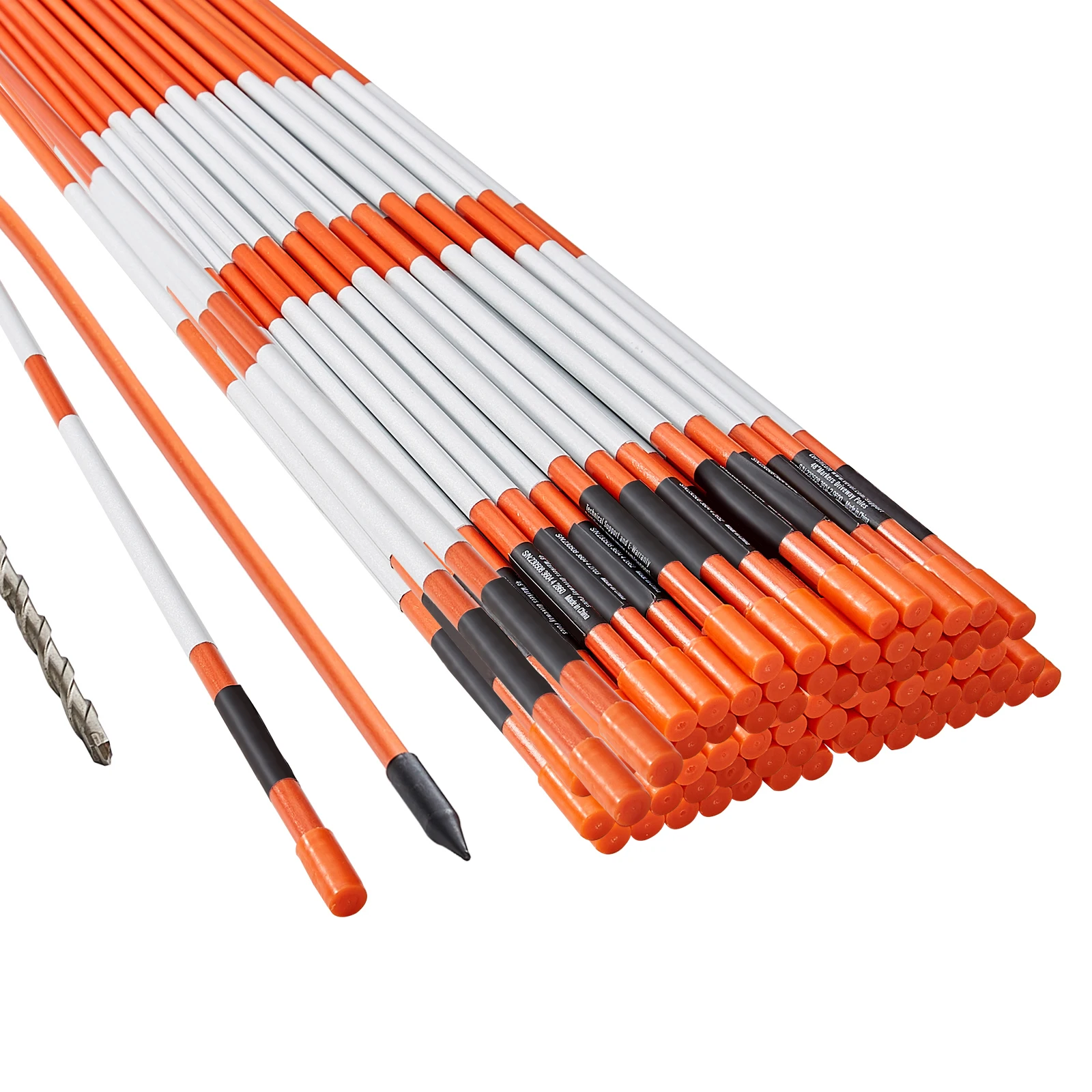 SucceBuy Driveway Markers 48 inch 0.4 inch Diameter Fiberglass Poles Snow Stakes For Parking Lots Walkways Easy Visibility
