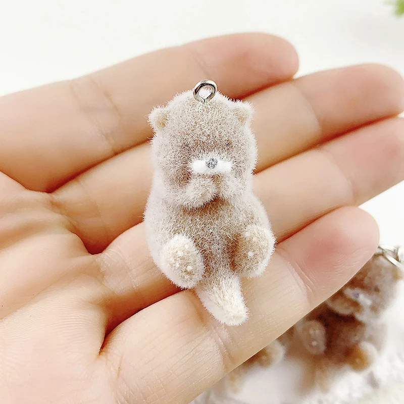 (.) Lovely 3D Flocked Otter Pendant Cute Cartoon Keychain Bag Pendant Keyring Hanging Decoration DIY Key Accessories view 3