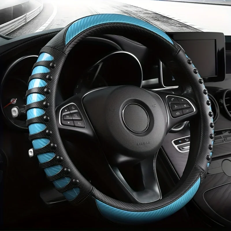 Carbon Fiber Faux Leather Car Steering Wheel Cover, Universal Leather Film Fashion Sports Four Seasons Universal Car Accessories