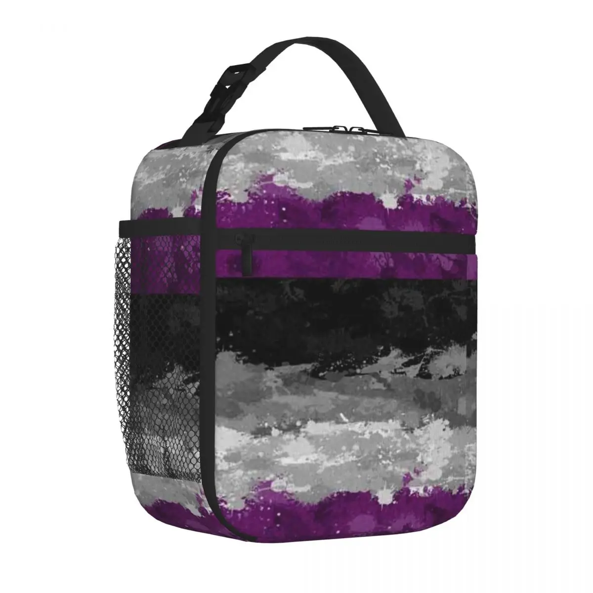 Bestselling Abstract Paint Splatter Asexual Pride Flag Pattern Zipper Closure Camping Lunch Bag Car Driving Lunch of Lunch Bag