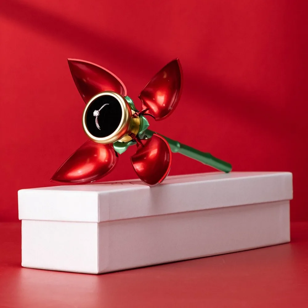 صناديق خاتم زهرة الورد على شكل وردة فريدة من نوعها تفتح تلقائيًا صندوق تغليف الهدايا والمجوهرات حقيبة تخزين المجوهرات