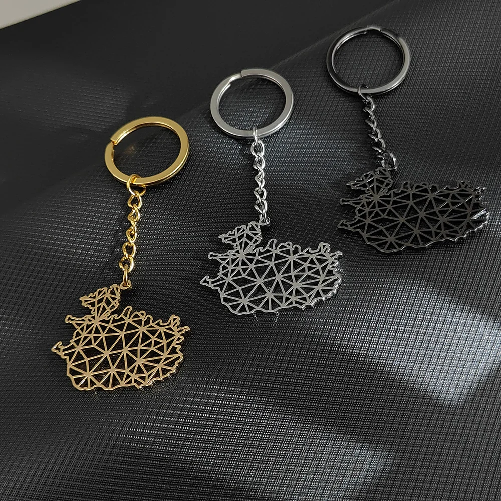 Cheap hollow stainless steel Icelandic silhouette pendant keychain, Thanksgiving, Christmas, and New Year gifts