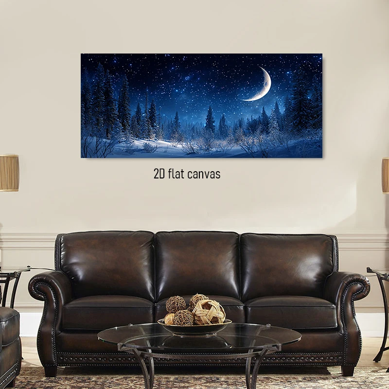 1pcs Quiet Snowy Night Starry Sky Decoration Painting Nordic Style Forest Moon Canvas Hanging Painting Living Room Bedroom Entra
