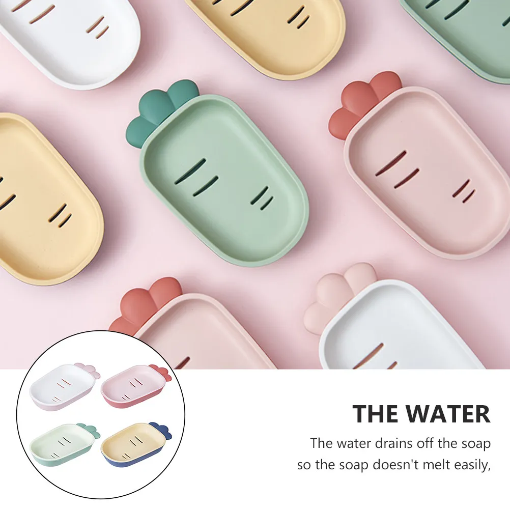 4Pcs Double-Layer Drain Soap Box Radish Shape Design Premium PP Material Non-Slip Soap Tray for Bathroom Kitchen Shower Room Use