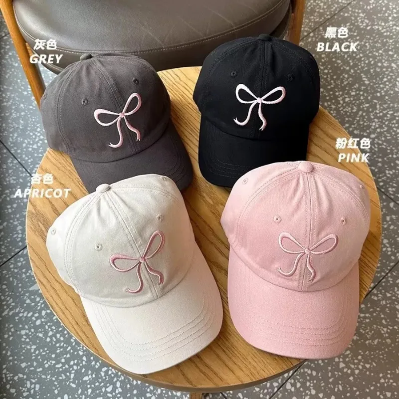 Sweet Bowknot Embroidery Baseball Hat For Women Solid Color Korean Girl Peaked Cap Outdoor Soft Cotton Snapback Sun Visors Hat
