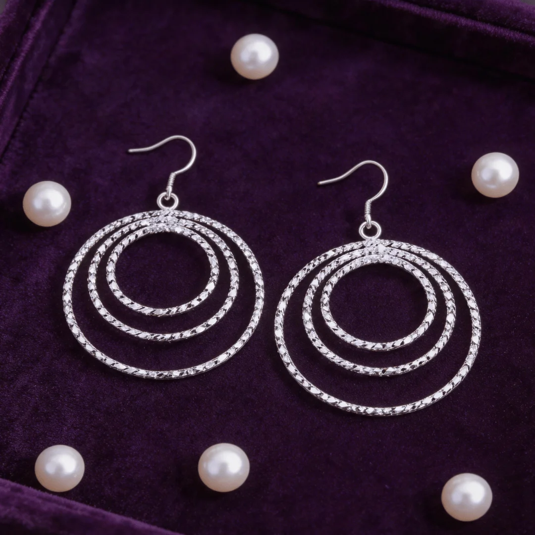 Factory price 925 Sterling Silver classy Three circle big Earrings for Women Luxury Fashion Party Wedding Jewelry Holiday Gifts