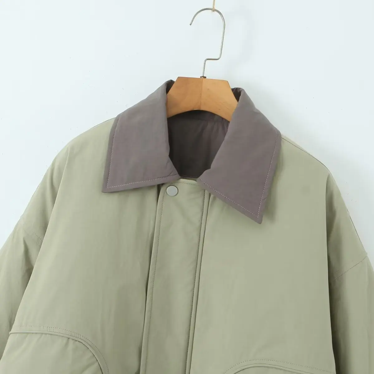 Giacca verde militare a contrasto retrò americana Di Dave & Di donna 2024 autunno giacca Bomber con spalla scesa Boyfriend allentata