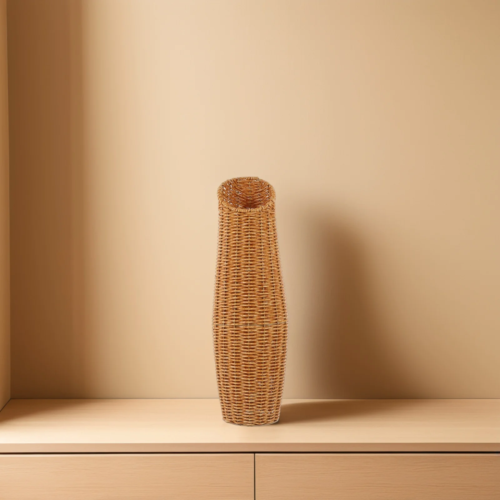 Imitation Rattan Floor Vase Simple Office Decor Dried Flower Insert Craft Natural Look Imitation Rattan Floor Vase