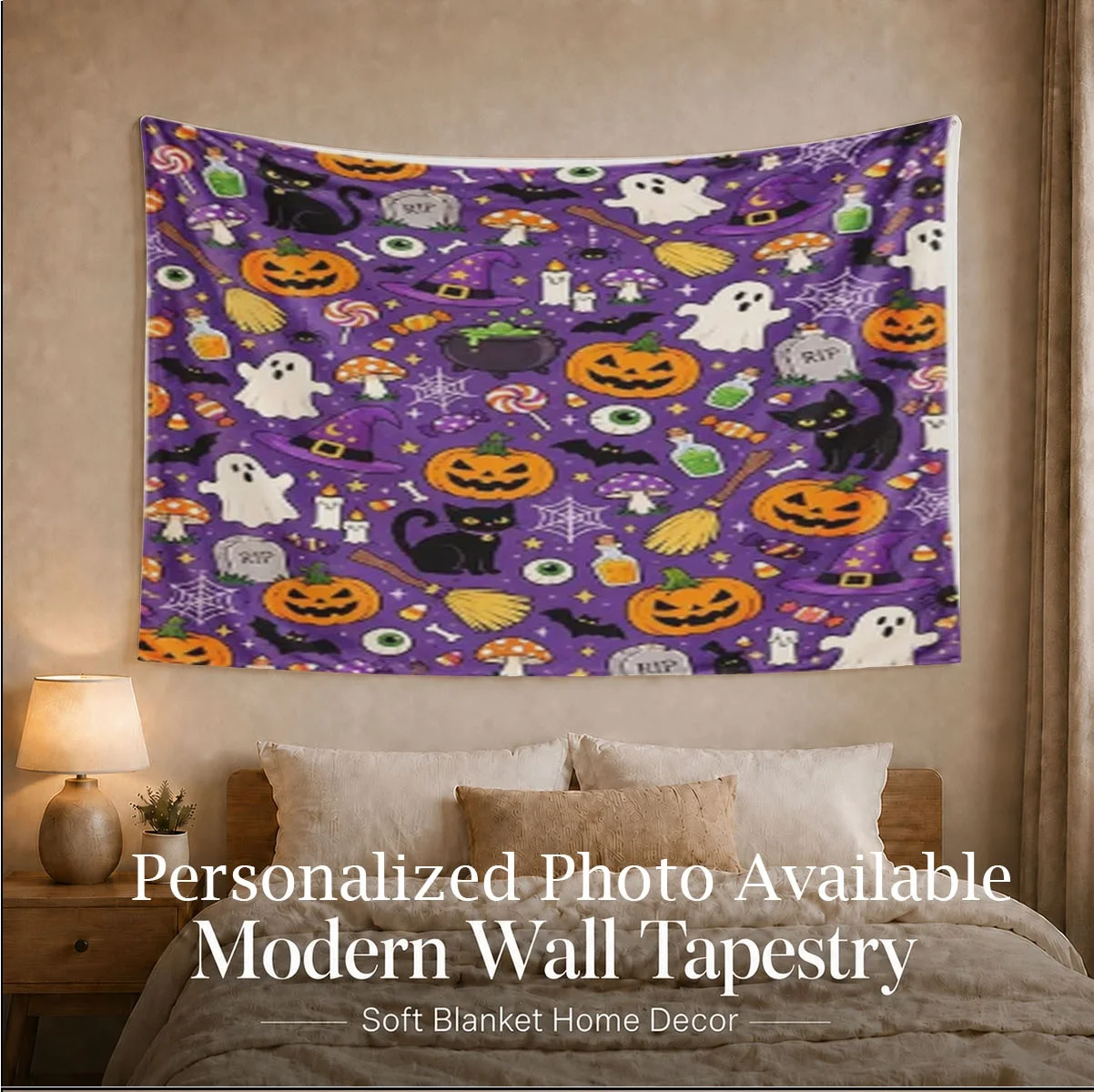 Tapestry Personalized Custom Picture Wall Hanging Soft and Comfortable All-Season Warm Blanket Sofa Bedroom Camping Travel Halloween Atmosphere Decorative Gift