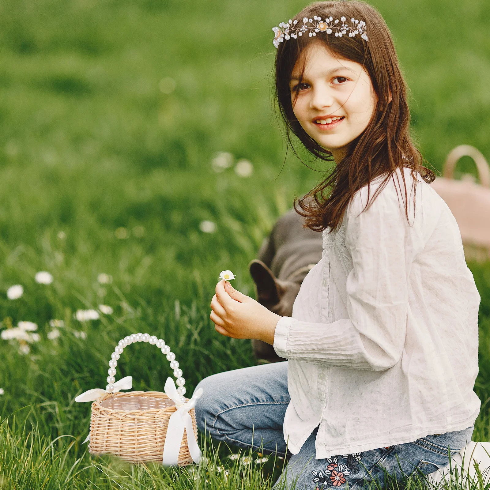 

Gift Basket Wedding Empty Woven with Handles Manual for Flower Western Girl Rattan Miss