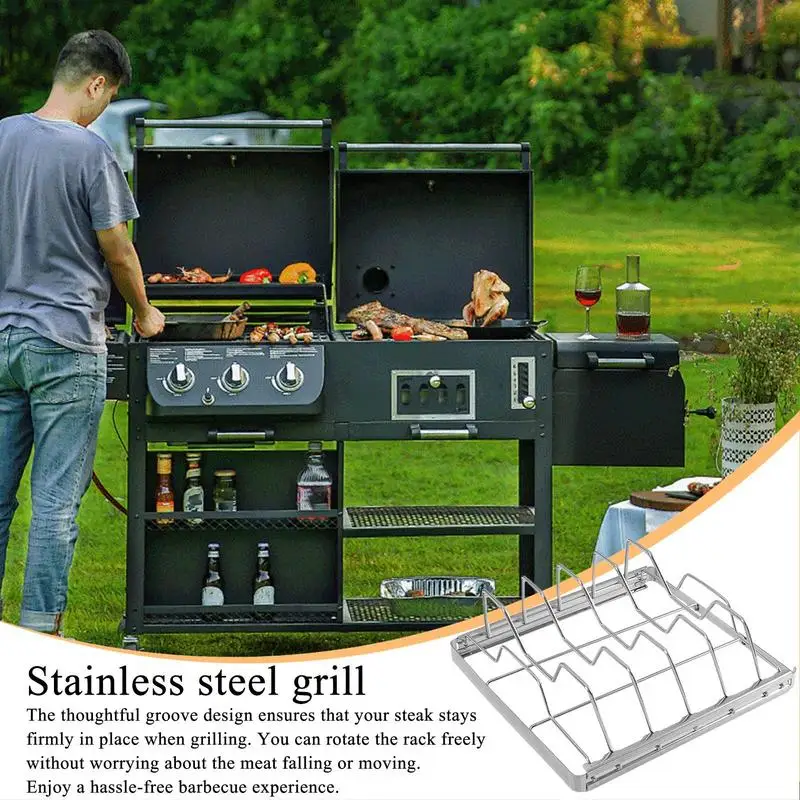 BBQ Grill Rack BBQ Grill Cooking Rack Folding Rib Rack Outdoor Grill Stainless Steel Grilling Rack BBQ Tools Grilling