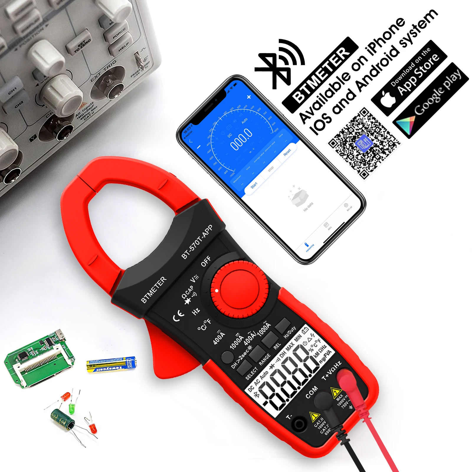 

HP-570T-APP Intelligent Clamp Meter 4000 Counts AC/DC 1000A Auto Range Digital Multimeter with Temperature Bluetooth APP
