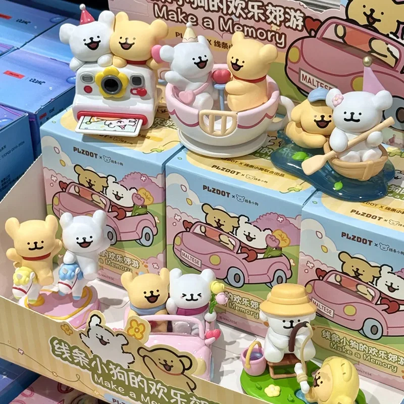 Caja misteriosa de la serie Happy Outing para cachorros, línea maltés auténtica, figura de Anime de dibujos animados, modelo coleccionable, caja ciega, juguetes de decoración de escritorio