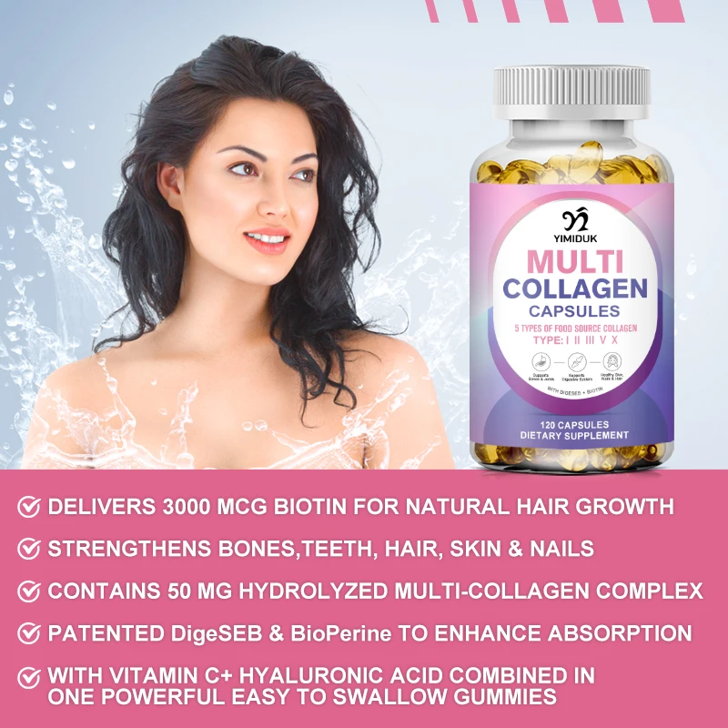 Multi Collagen Capsules Vitamin C Whitening Skin Care Anti-aging Biotin Type I II III VX Hydrolyzed Collagen Supplemen