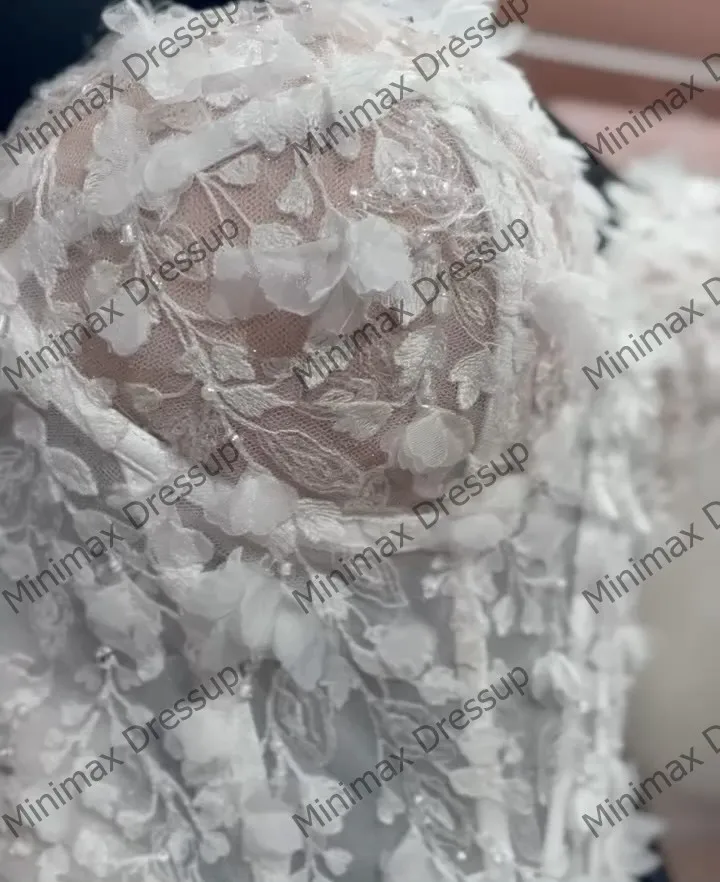 Pretty Lace Floral Mesh Bridal Dresses Glitter Beading Appliques Tulle Wedding Gowns Strapless Long Wedding Party Dress