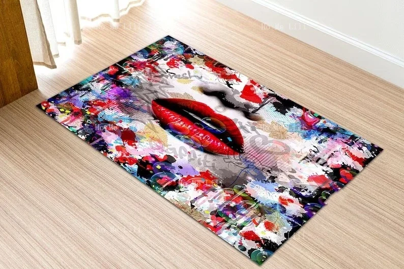 Lip Pattern Carpet Colorful Living Room Area Design Home Decor Cool Rug Non-Slip Mat