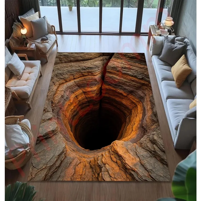 3D-Loch-Illusion-Teppich, realistischer Höhlen-Bodenteppich, einzigartiger Teppich mit optischer Täuschung für Wohnzimmer, lustige Neuheit, Heimdekoration, beliebter Teppich