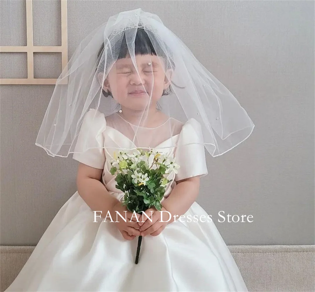 

FANAN Flower Girl Dresses Little Elegant Princess Korea Satin O-Neck Ball Gown For Kids Birthday Party First Communion Dress