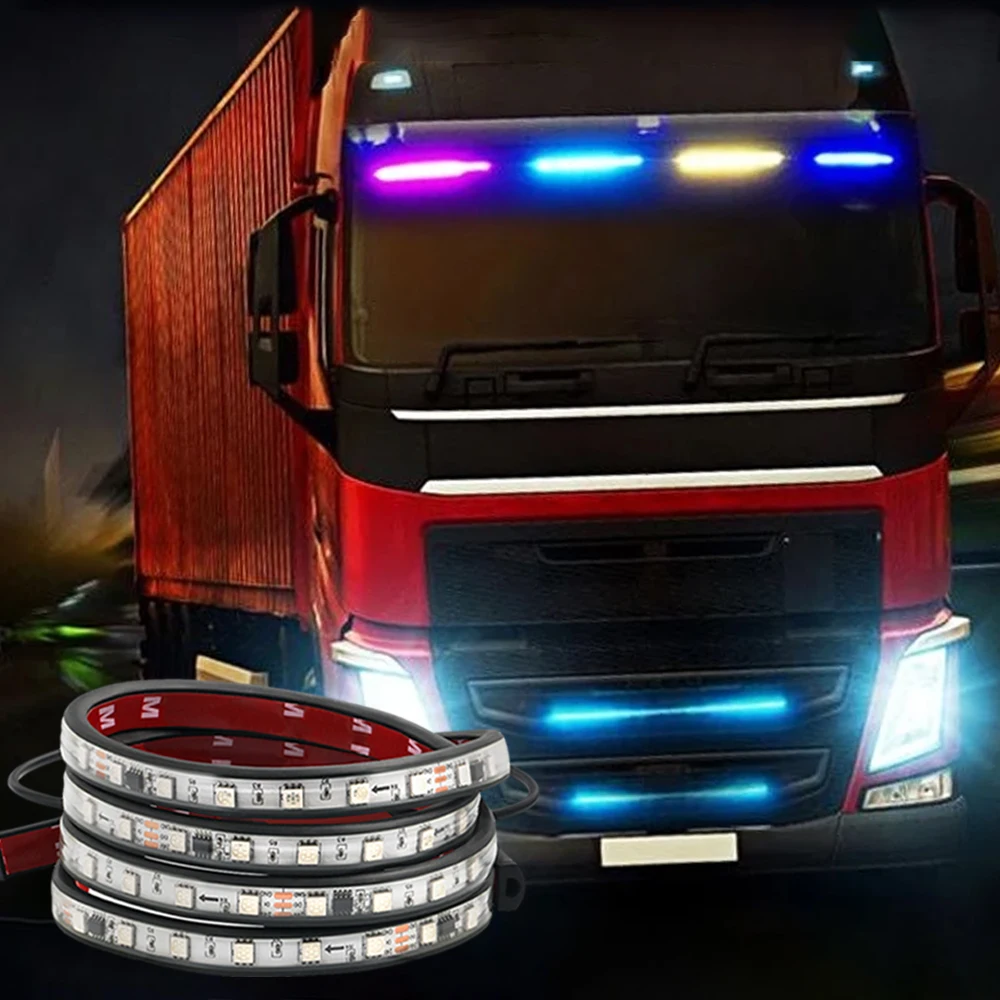 24V LED Car Truck Symphony Streamer Ambient Lights DRL Daytime Running Exterior RGB Strobe Warning Lamps Trailer Van Accessories