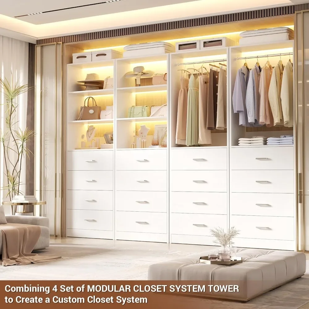 2025-NEW-2025-NewCloset Drawers System، نظام تنظيم الخزانة الخشبية مقاس 21.3 بوصة مع 4 أدراج، وحدة تخزين نظام الخزانة المشي