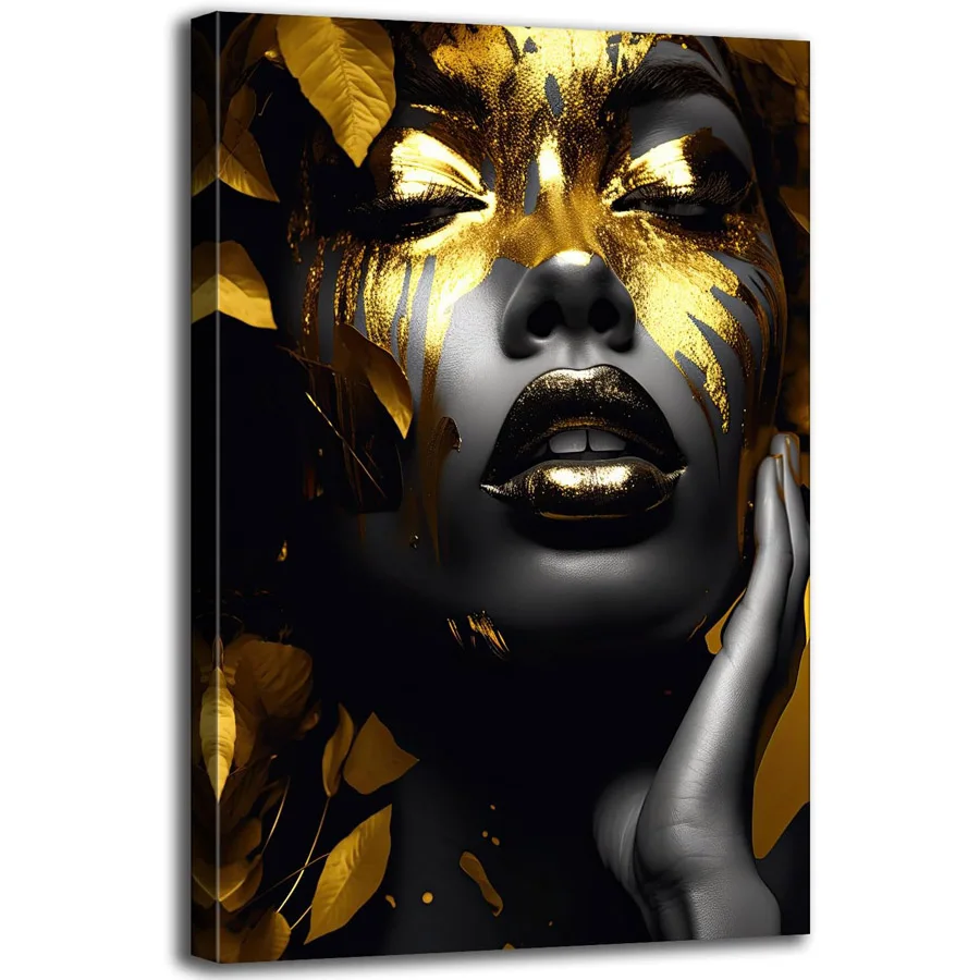 

Black Gold African American Woman diamond painting Golden Black Woman 5D mosaic Picture Pretty Africa Girl Paintings home decor