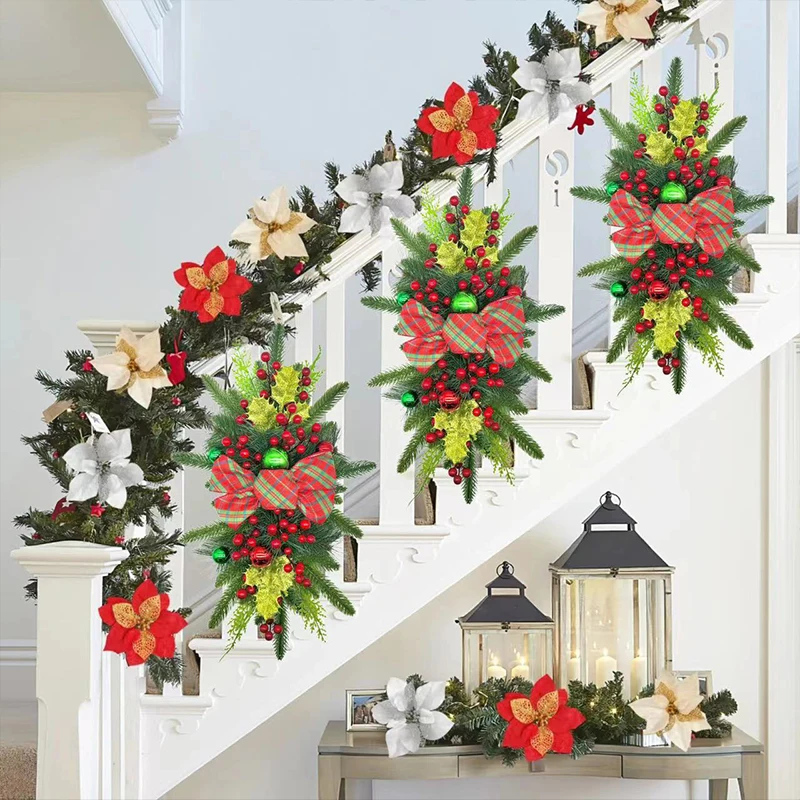 Christmas Decoration Door Stair Swag Garland With Light Artificial Christmas Garland Wreath Stairs Decor Home Xmas Party Decors