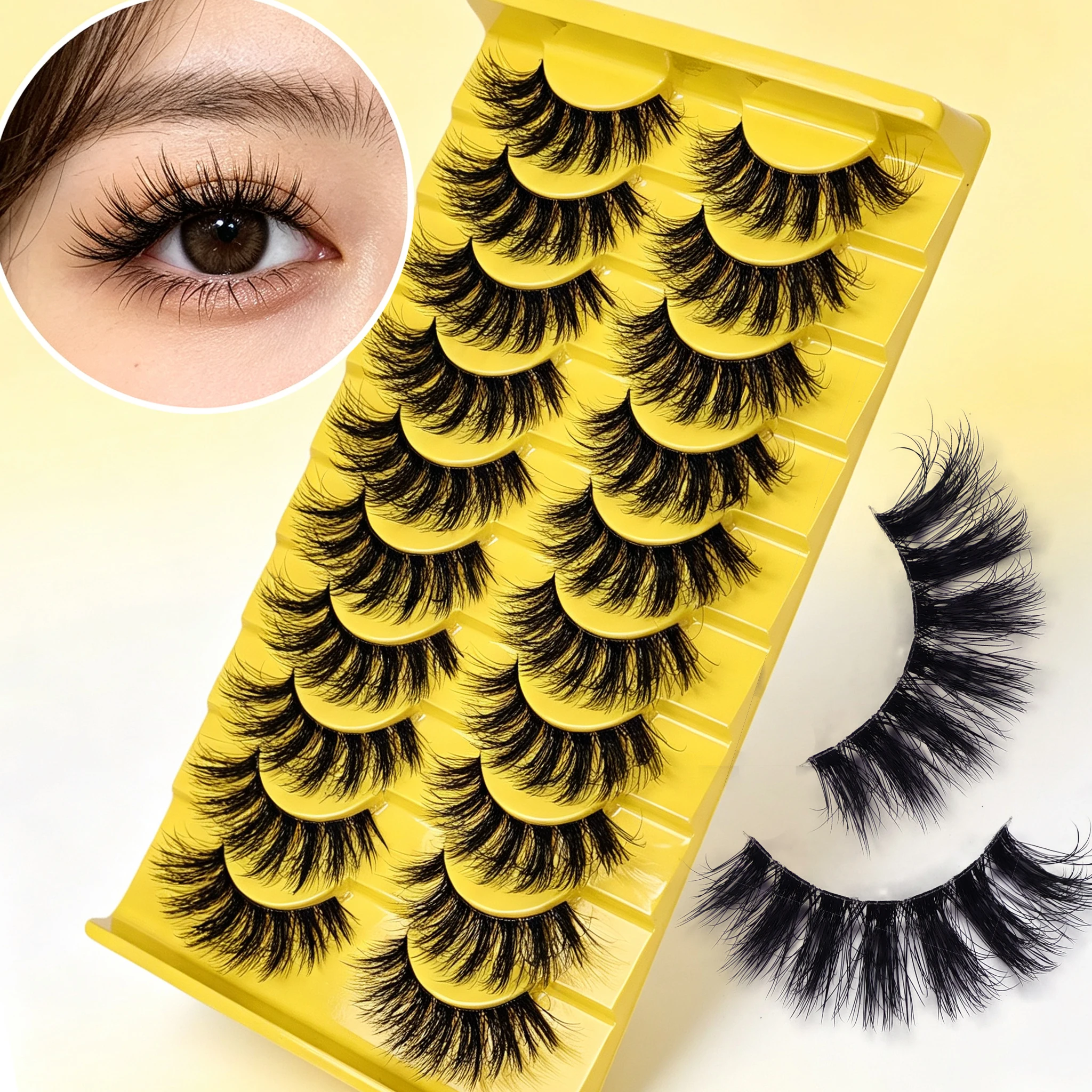 10 Pairs 3D Fluffy False Eyelashes Messy Voluminous Fake Eyelashes Reusable Soft Eye Lashes for Party Daily Makeup for Women