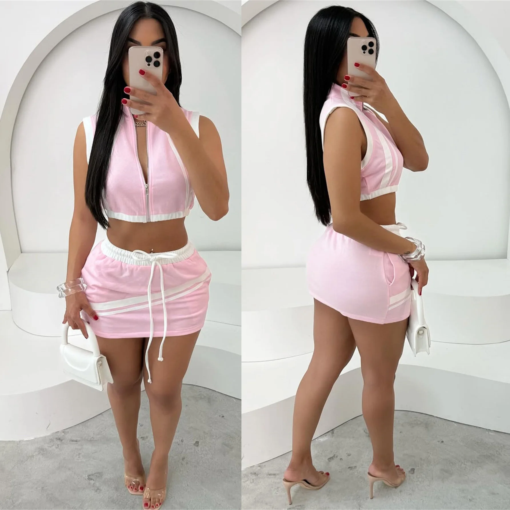 Giacca corta sexy Mini abito Set gonna 2 pezzi Outfit Y2K Streetwear Tute corte da donna eleganti Top Set gonna a due pezzi