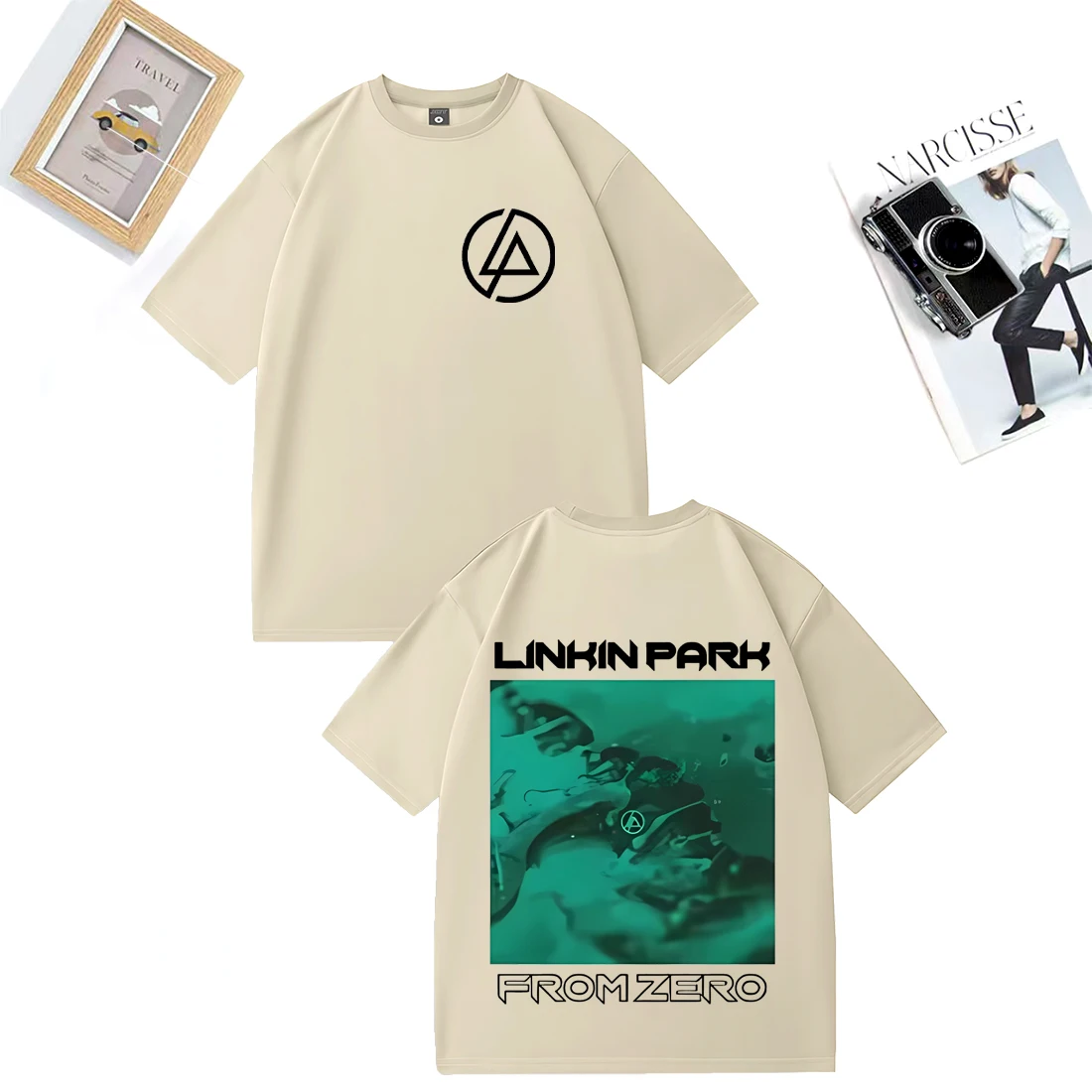 لينكين بارك باند جودة عالية ملابس بأكمام قصيرة تي شيرت الرجال النساء الهيب هوب الشارع الشهير ملابس علوية من القطن خمر المتضخم تي شيرت #6