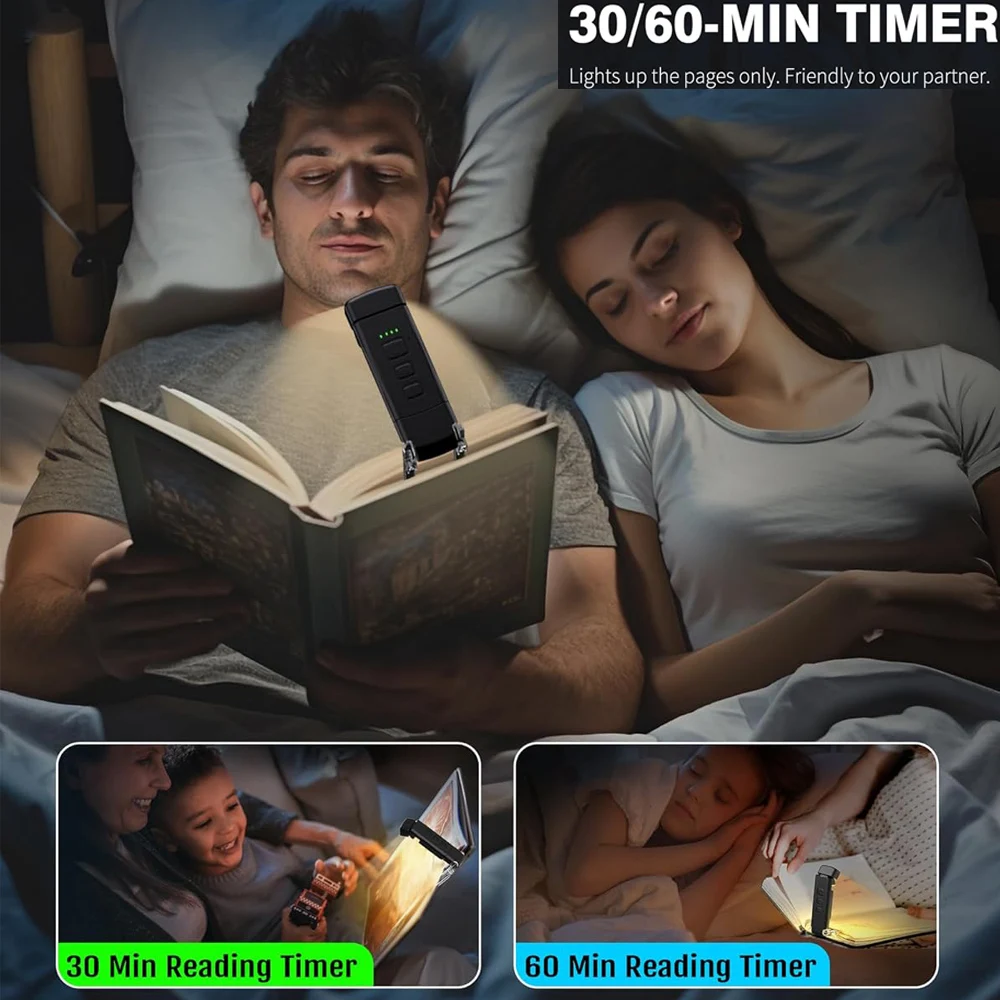 USB Rechargeable Book Light for Reading in Bed Portable Clip-on LED Reading Light 3 Amber Colors & 3 Brightness Dimmable for Kid
