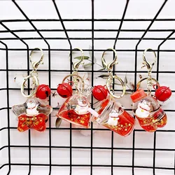 New Oil Coke Bottle Keychain Quicksand Liquid Car Key Chain Schoolbag Small Pendant Accessories
