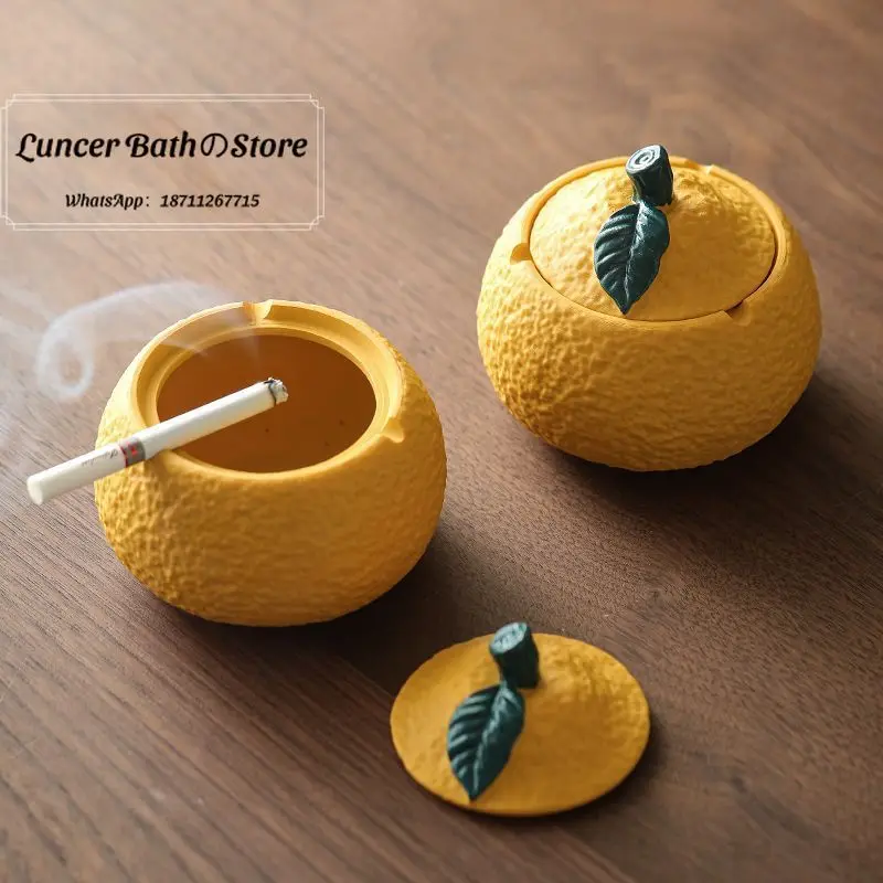 Ugly orange ashtray with lid resin household creative living room coffee table ornament anti-fly office high value ashtray