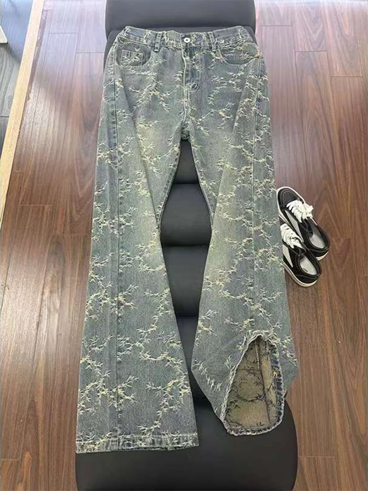 

Retro Blue Floral Embroidery Slim Fit Straight Leg Jeans Men's Trendy Design Autumn Faionable Casual Wear Resistant