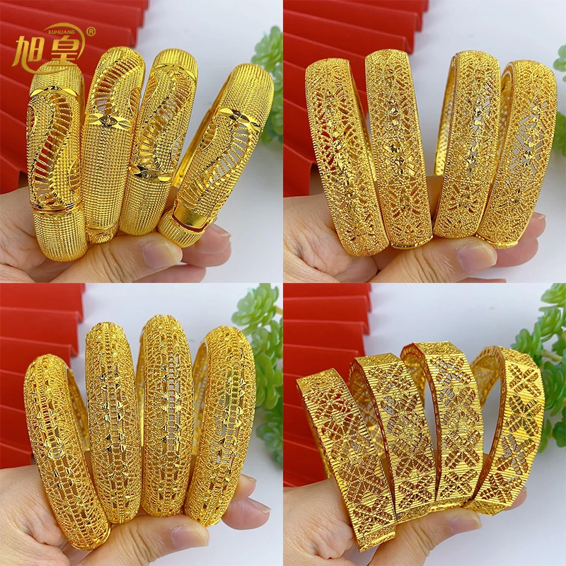 

XUHUANG Luxury 24k Gold Plated Bracelets For Women Arabic Nigerian New Design Bangles Ethiopia Wedding Jewellery Gifts Wholesale