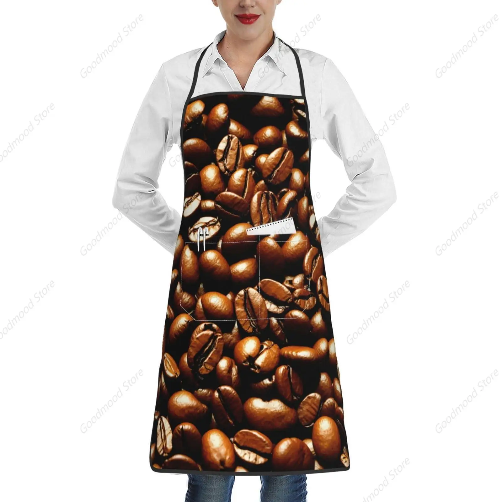 Funny Roasted Coffee Beans Print Kitchen Aprons Waitress Cooking Baking Gardening For Women Men With Pockets Apron