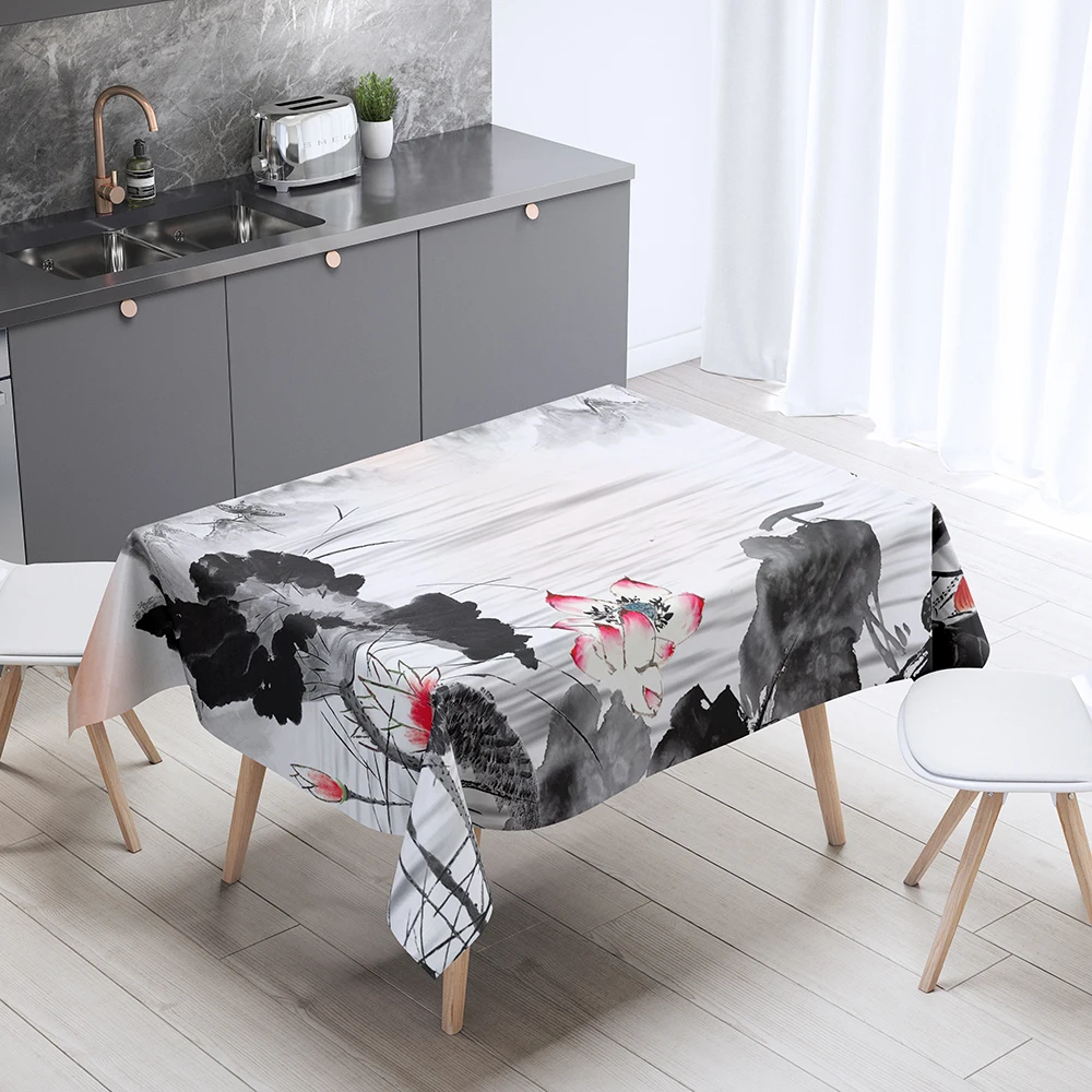 Landscape Painting Printed Tablecloth Home Decor Floral Pattern Rectangular Party  Anti-Stain  Dust Cover