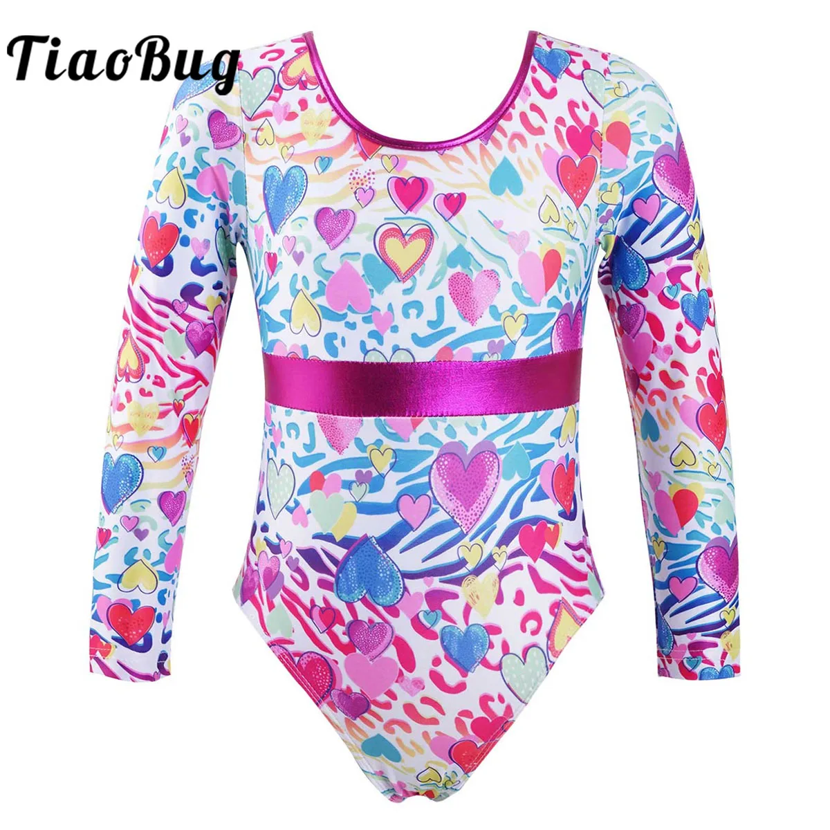 Kids Girls Ballet Dance Leotard Bodysuit Jumpsuit Costumes Cartoon Print Long Sleeves Gymnastics Workout Outfits Dancing Clothes