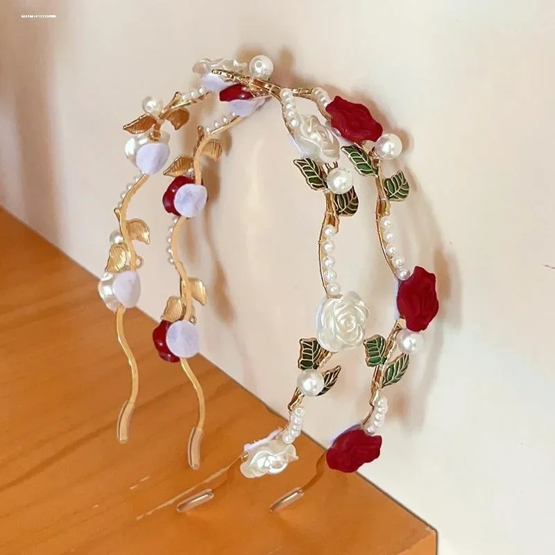 Diadema de perlas rosas Retro de gama alta tocado con horquillas señoras elegante diadema de vid rosa accesorios para el cabello para niñas