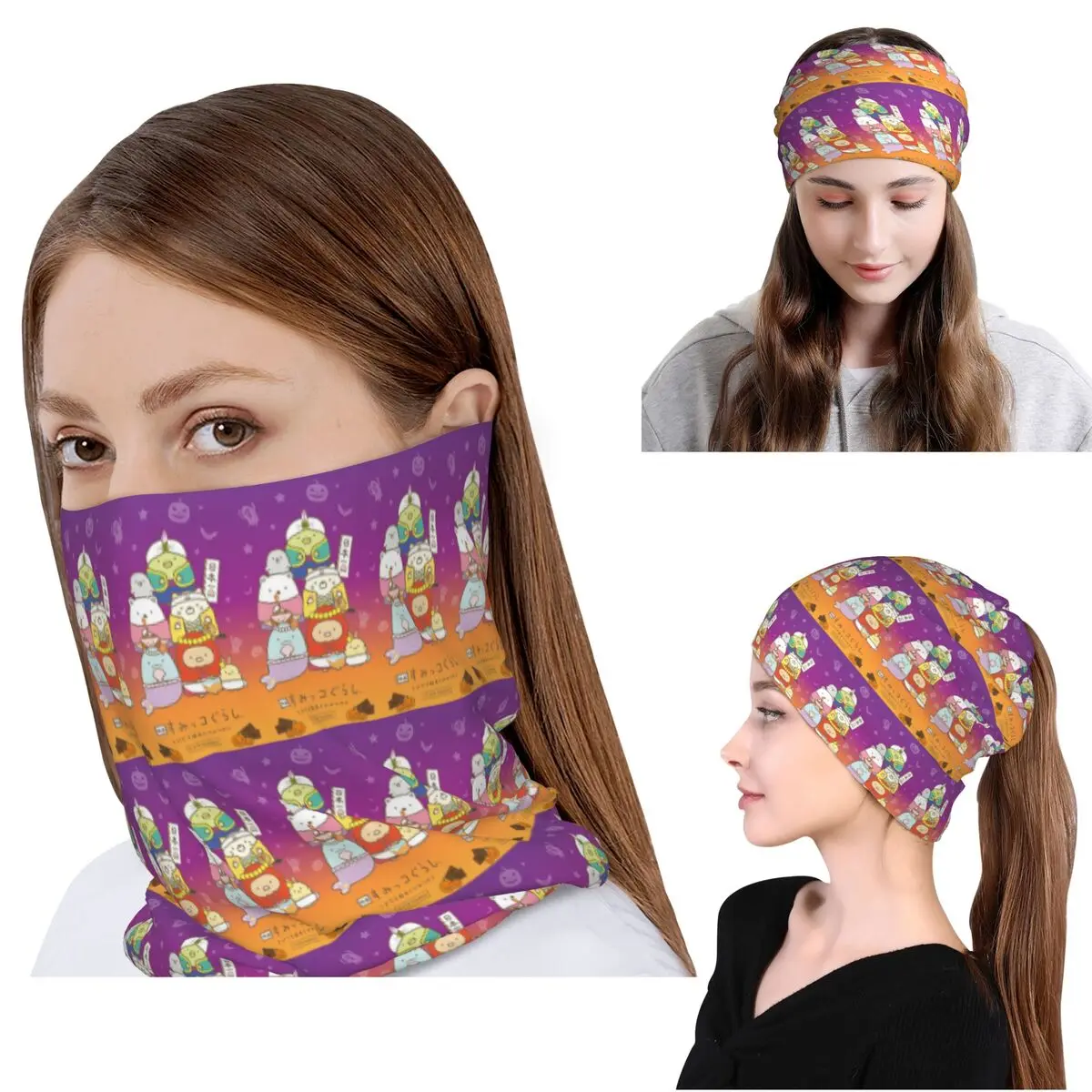 Sumikko Gurashi Cartoon Japanisches Bandana, Halstuch, Wickelschal, multifunktionale Kopfbedeckung, Mütze, Unisex, für Erwachsene, Winter