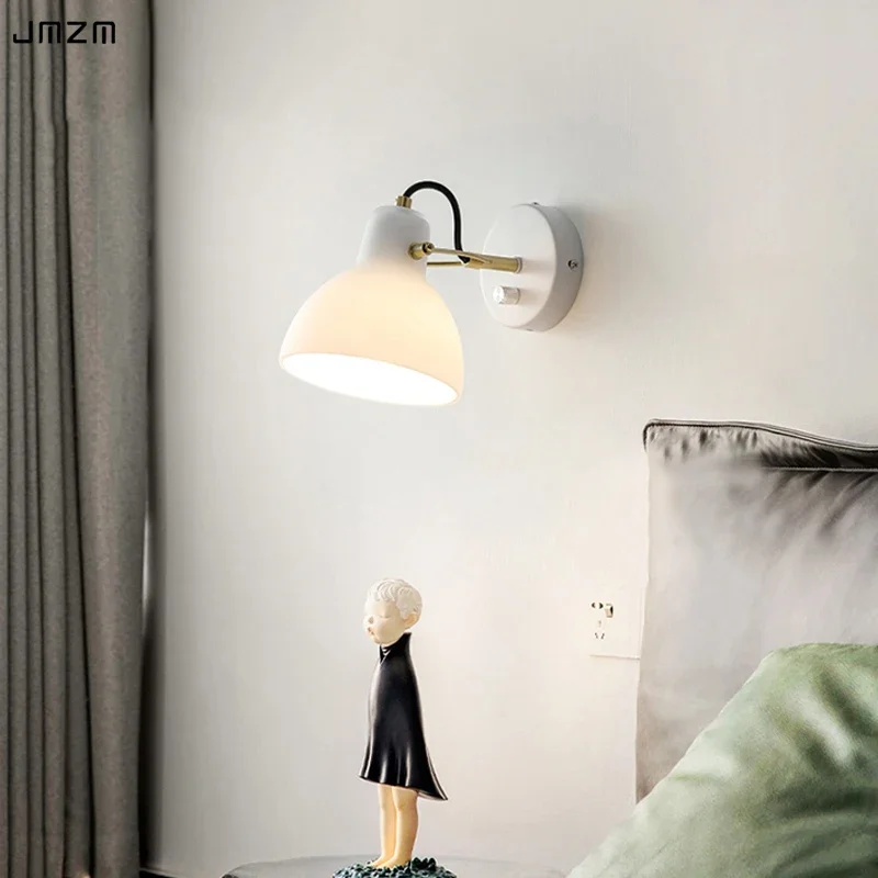 

JMMZ Designer MINI wall lamp Nordic minimalist wall lamp living room bedroom bedside aisle white jade rotation