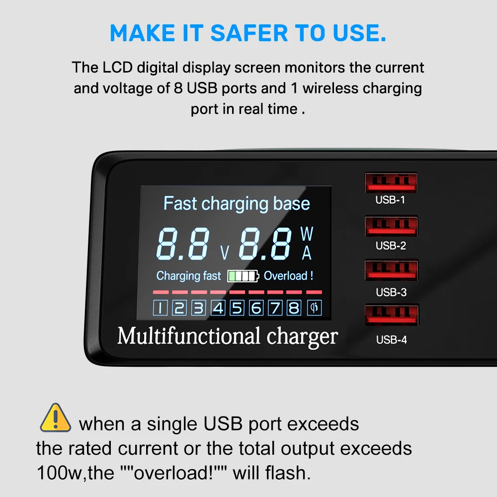 100W Multi USB Charger HUB Quick Charge 3 Type C PD Fast Charger Wireless Charger USB Charging Station For iPhone 13 12 X Xiaomi