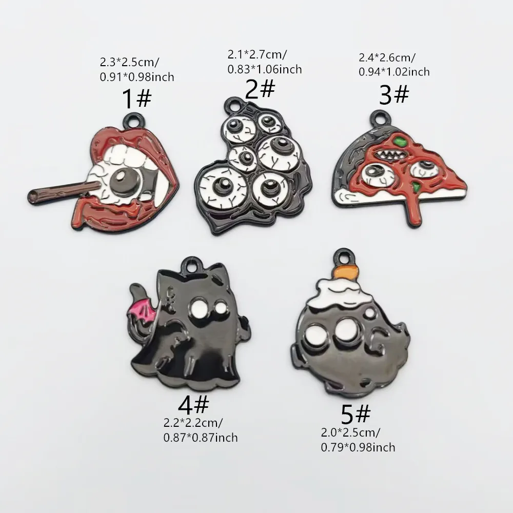 10pcs Halloween Ghost Eye Charm for Jewelry Making Enamel Necklace Bracelet Earring Pendant Diy Accessories Black Plated