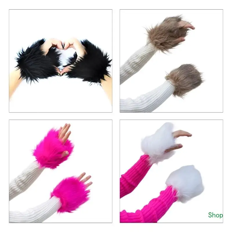 Dropship Women Faux Furs Plush Arm Sleeve Fashion Winter Warm Elastic Wrist Slap On Cuffs